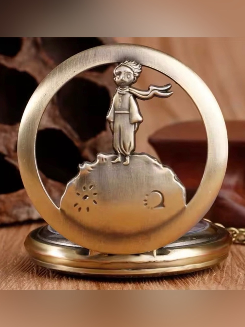 Pocket Watch Vintage Bronze Hollow Design Little Prince Necklace Pendant - Picture 6 of 6
